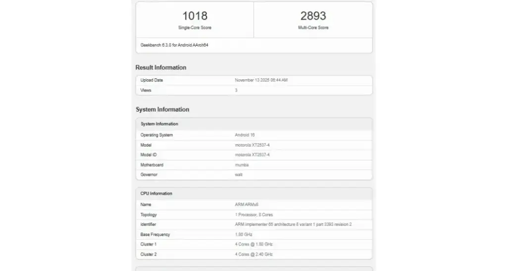 Moto G76 Spotted on Geekbench with Snapdragon 6s Gen 4: Key Specs Revealed