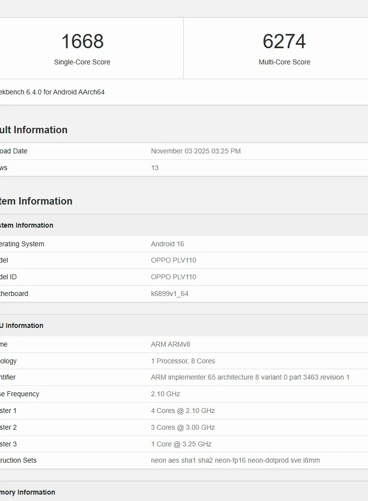 Oppo Reno 15 Revealed on Geekbench with 16GB RAM and Powerful New Chipset Spotlight