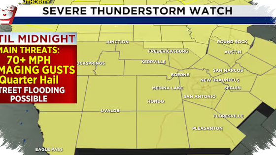 Severe Thunderstorm Watch Hits South Central Texas, 70-MPH Winds Threaten Power Outages Tonight