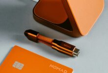 Nomad’s Orange AirTag Rival Fits in a Wallet, and the Matching MagSafe Stand Follows