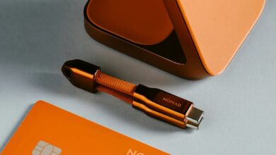 Nomad’s Orange AirTag Rival Fits in a Wallet, and the Matching MagSafe Stand Follows