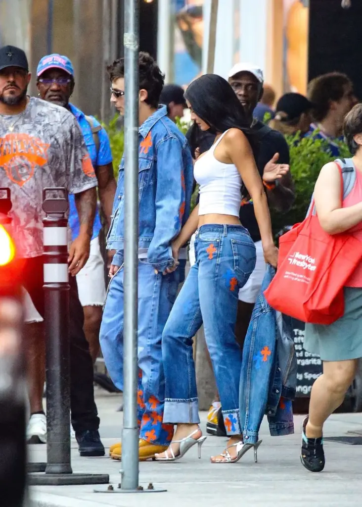 Kylie Jenner and Timothée Chalamet Match in Denim Chrome Hearts at the NBA Finals