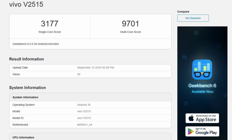 Vivo’s Mystery Geekbench Phone Points to Dimensity 9500 and 100W Charging