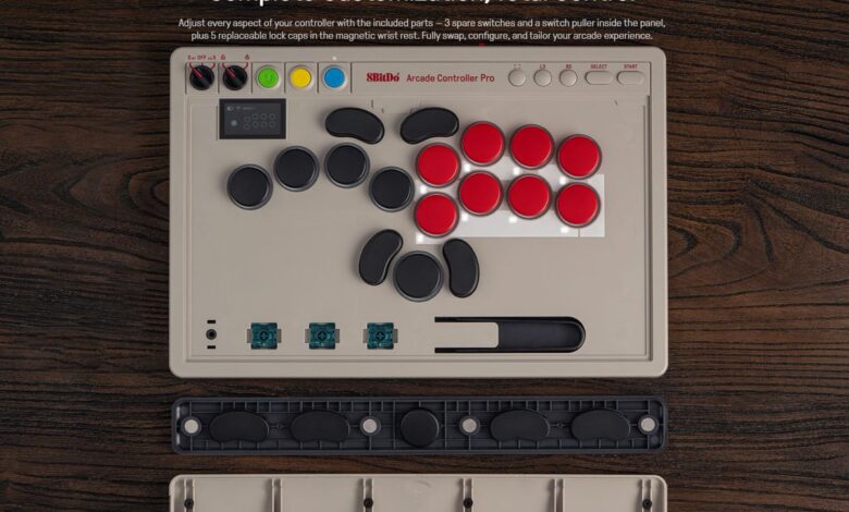 8BitDo’s New Arcade Controller Pro Packs a Screen, More Controls, and Hot-Swappable Switches